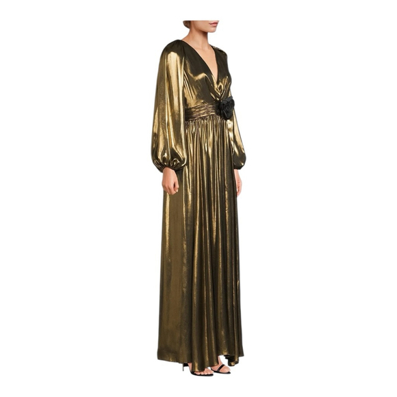Ungaro Darya Metallic Gold Lame Balloon Sleeve Gown Size Medium - Picture 4 of 13
